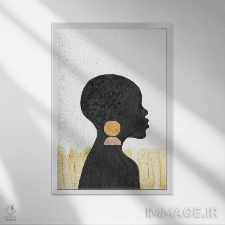 تابلو مینیمال دختر سیاهپوست آفریقایی اثر ویلز وی - نمای قابدار سفید