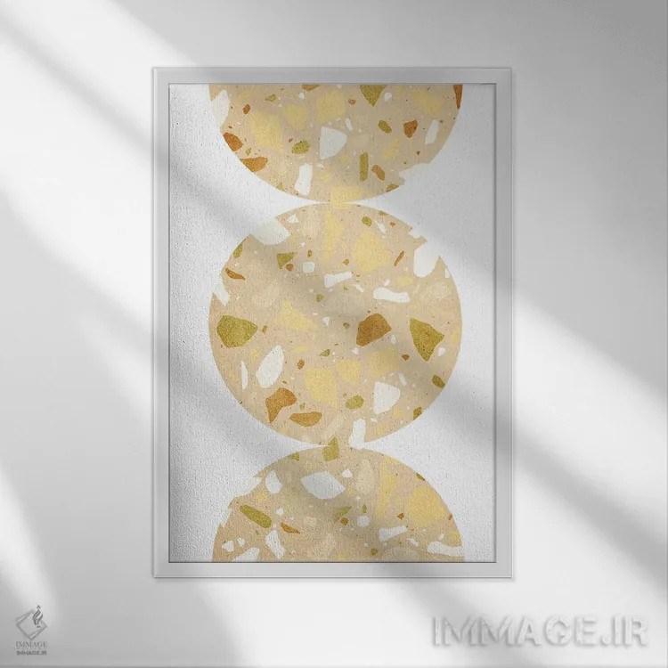 تابلو انتزاعی اشکال دایره ای ترازو ۲ اثر ویلز وی - نمای قابدار سفید