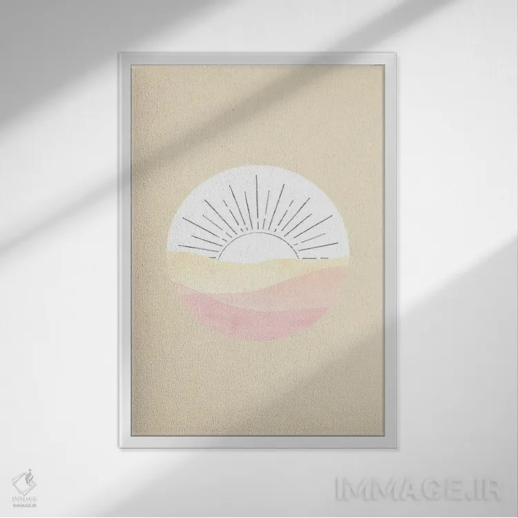 تابلو مینیمال غروب پاستلی انتزاعی اثر ویلز وی - نمای قابدار سفید
