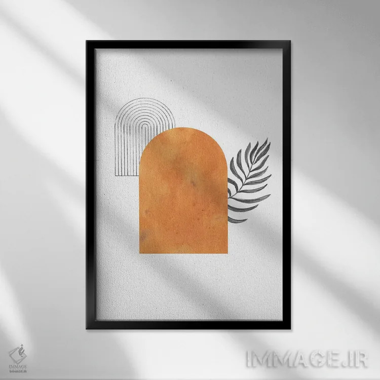 تابلو مینیمال قوس نارنجی و نخل اثر ویلز وی - نمای قابدار مشکی