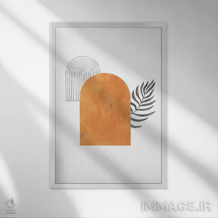 تابلو مینیمال قوس نارنجی و نخل اثر ویلز وی - نمای قابدار سفید
