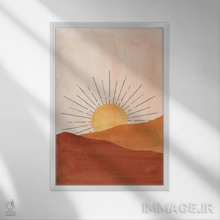 تابلو مینیمال طلوع تراکوتا اثر ویلز وی - نمای قابدار سفید