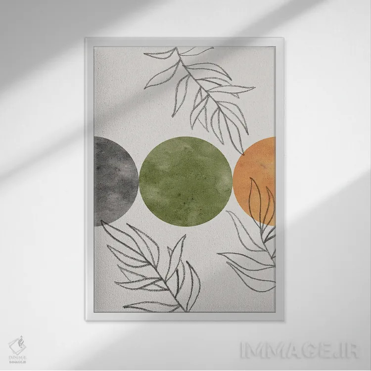 تابلو مینیمال انتزاعی گیاهی اثر ویلز وی - نمای قابدار سفید