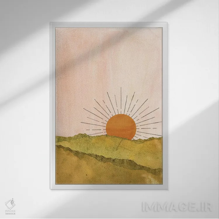 تابلو مینیمال منظره سبز انتزاعی با صورتی ملایم اثر ویلز وی - نمای قابدار سفید