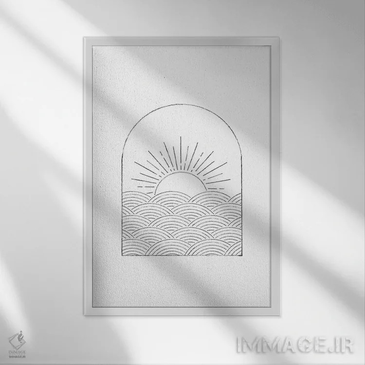 تابلو مینیمال طلوع خورشید از طاق شماره ۲۱ اثر ویلز وی - نمای قابدار سفید
