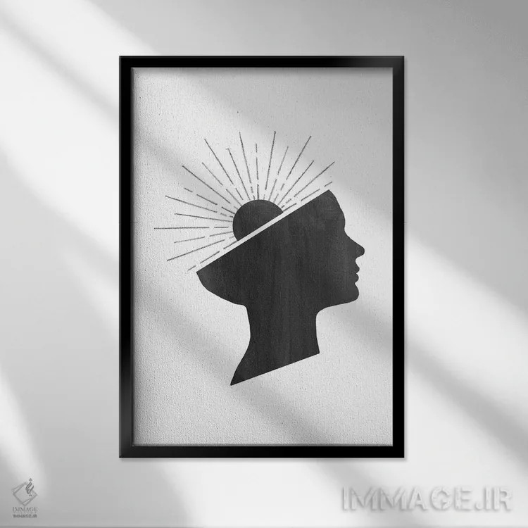 تابلو مینیمال زن و خورشید اثر ویلز وی - نمای قابدار مشکی