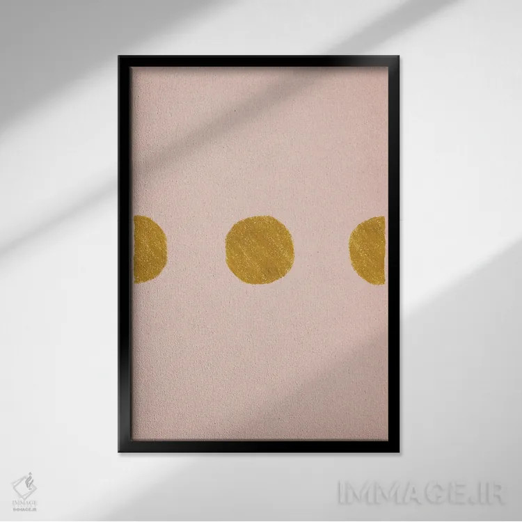 تابلو مینیمال اشکال صورتی و زرد درخشان اثر ویلز وی - نمای قابدار مشکی