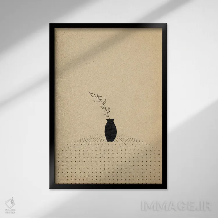 تابلو مینیمال گلدان و گیاه مینیمال اثر ویلز وی - نمای قابدار مشکی
