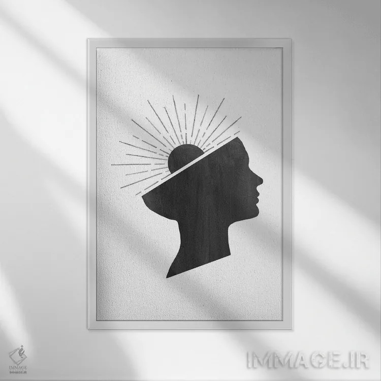 تابلو مینیمال زن و خورشید اثر ویلز وی - نمای قابدار سفید