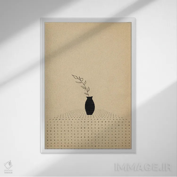 تابلو مینیمال گلدان و گیاه مینیمال اثر ویلز وی - نمای قابدار سفید