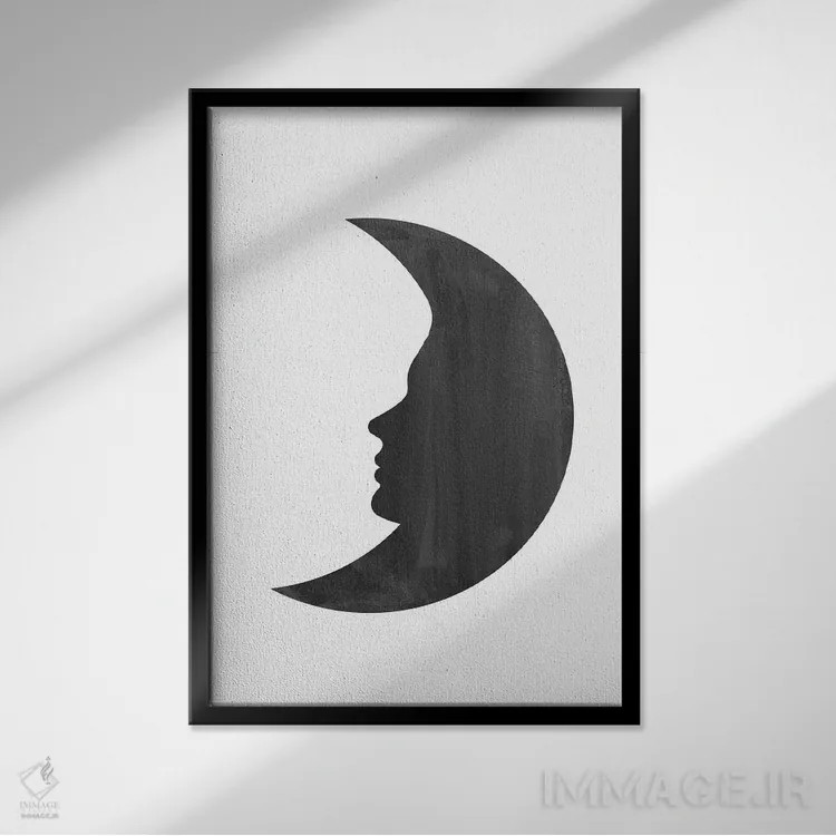 تابلو مینیمال زن و ماه اثر ویلز وی - نمای قابدار مشکی