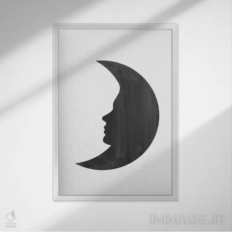 تابلو مینیمال زن و ماه اثر ویلز وی - نمای قابدار سفید