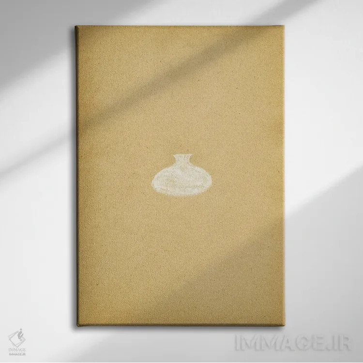 تابلو مینیمال ظرف سفالی رترو اثر ویلز وی - نمای روبهرو روی دیوار