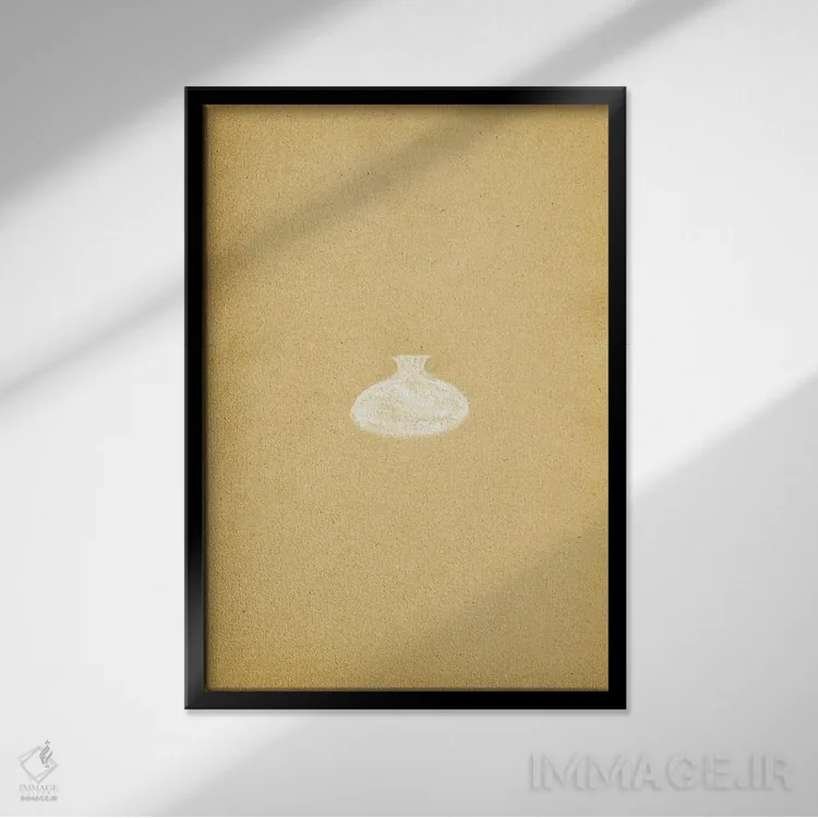 تابلو مینیمال ظرف سفالی رترو اثر ویلز وی - نمای قابدار مشکی
