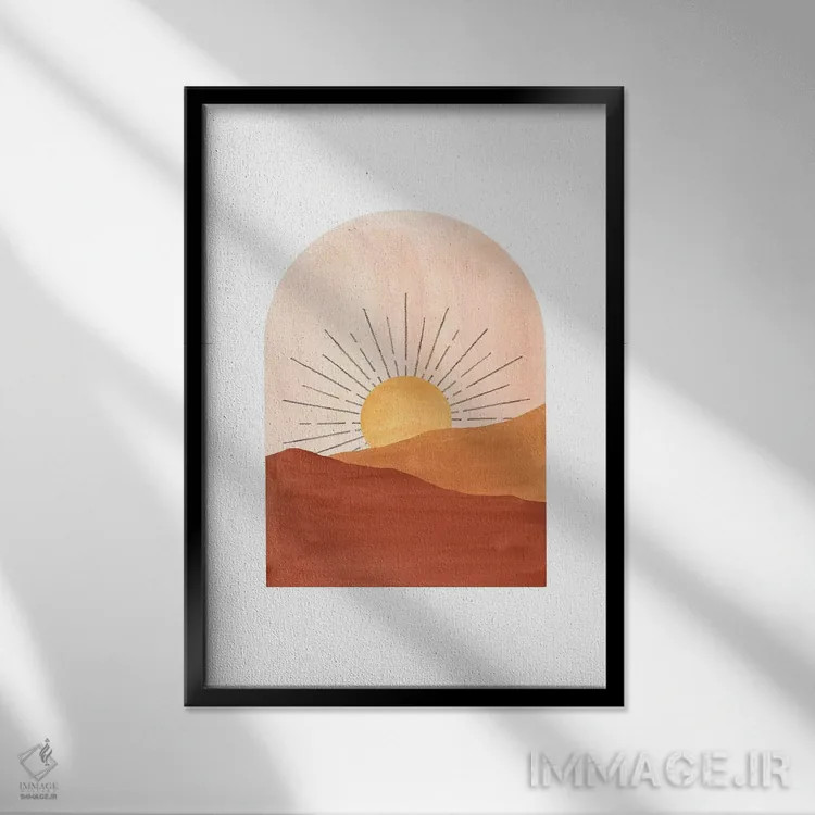تابلو مینیمال غروب هندسی انتزاعی اثر ویلز وی - نمای قابدار مشکی