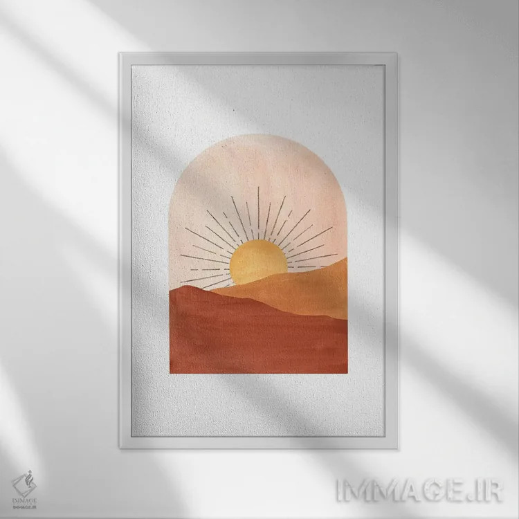 تابلو مینیمال غروب هندسی انتزاعی اثر ویلز وی - نمای قابدار سفید
