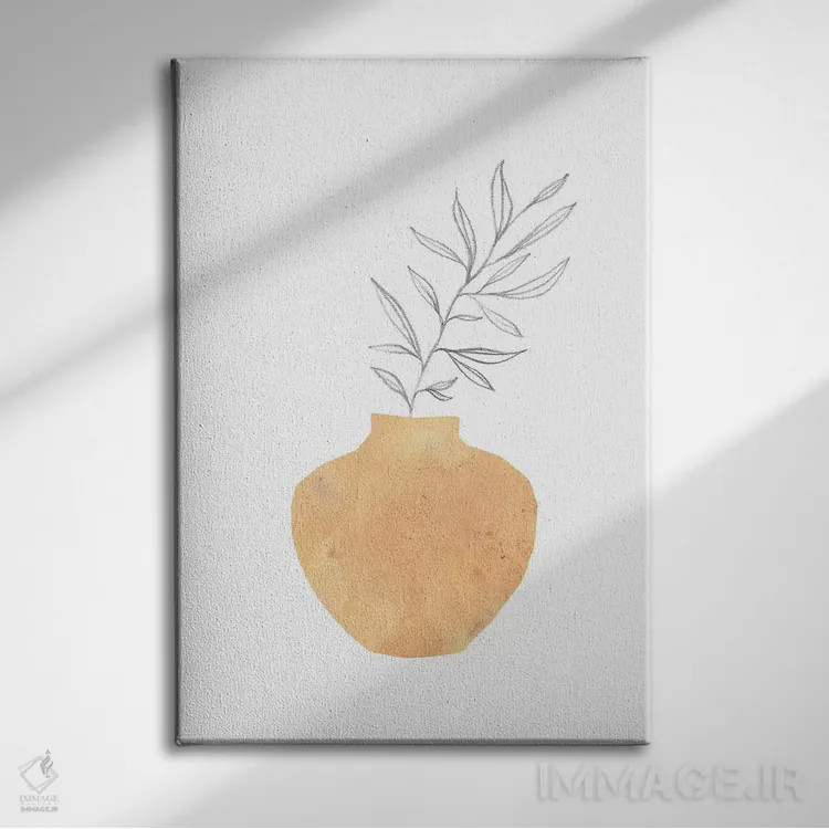 تابلو مینیمال گلدان و گیاه انتزاعی اثر ویلز وی - نمای روبهرو روی دیوار