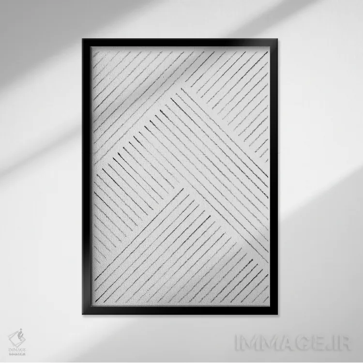 تابلو مینیمال نقاشی خطی هندسی اثر ویلز وی - نمای قابدار مشکی