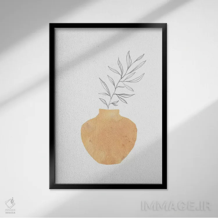 تابلو مینیمال گلدان و گیاه انتزاعی اثر ویلز وی - نمای قابدار مشکی
