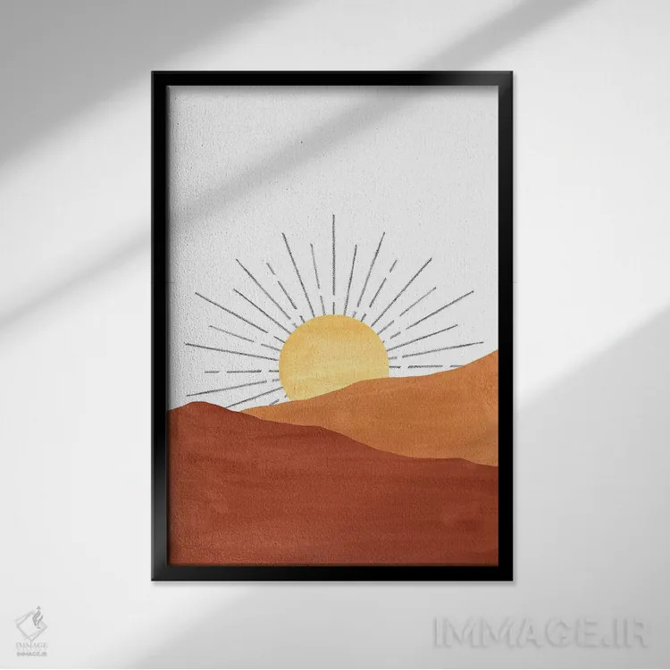تابلو مینیمال غروب انتزاعی در بیابان اثر ویلز وی - نمای قابدار مشکی