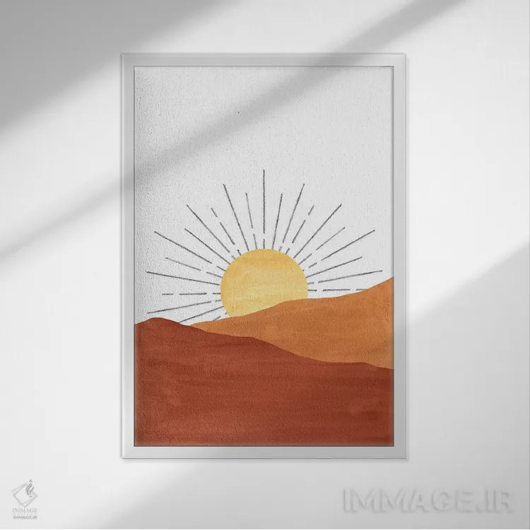 تابلو مینیمال غروب انتزاعی در بیابان اثر ویلز وی - نمای قابدار سفید