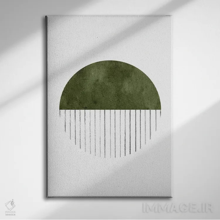 تابلو مینیمال اثر دایره سبز تیره - نمای روبهرو روی دیوار