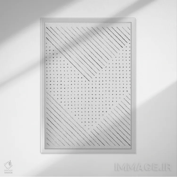تابلو مینیمال هنر خطوط و نقطه ها اثر ویلز وی - نمای قابدار سفید