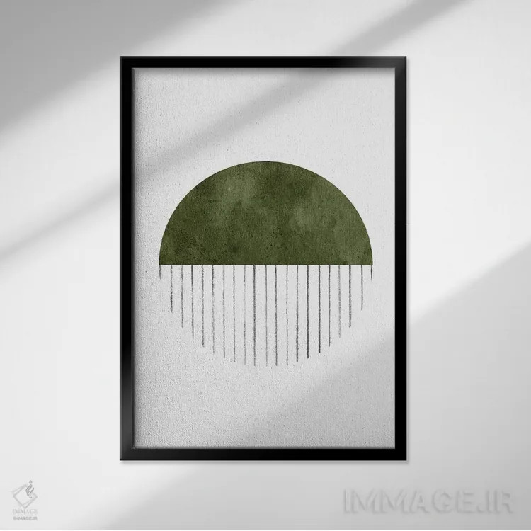 تابلو مینیمال اثر دایره سبز تیره - نمای قابدار مشکی