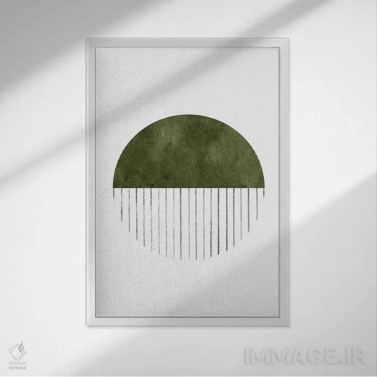 تابلو مینیمال اثر دایره سبز تیره - نمای قابدار سفید