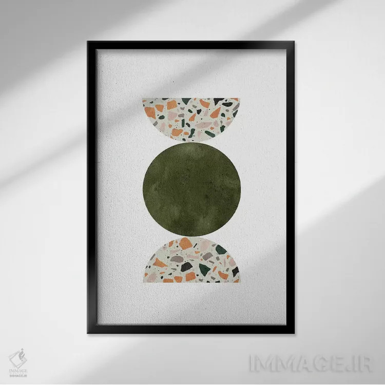 تابلو مینیمال اشکال دایره ای موزاییکی اثر ویلز وی - نمای قابدار مشکی