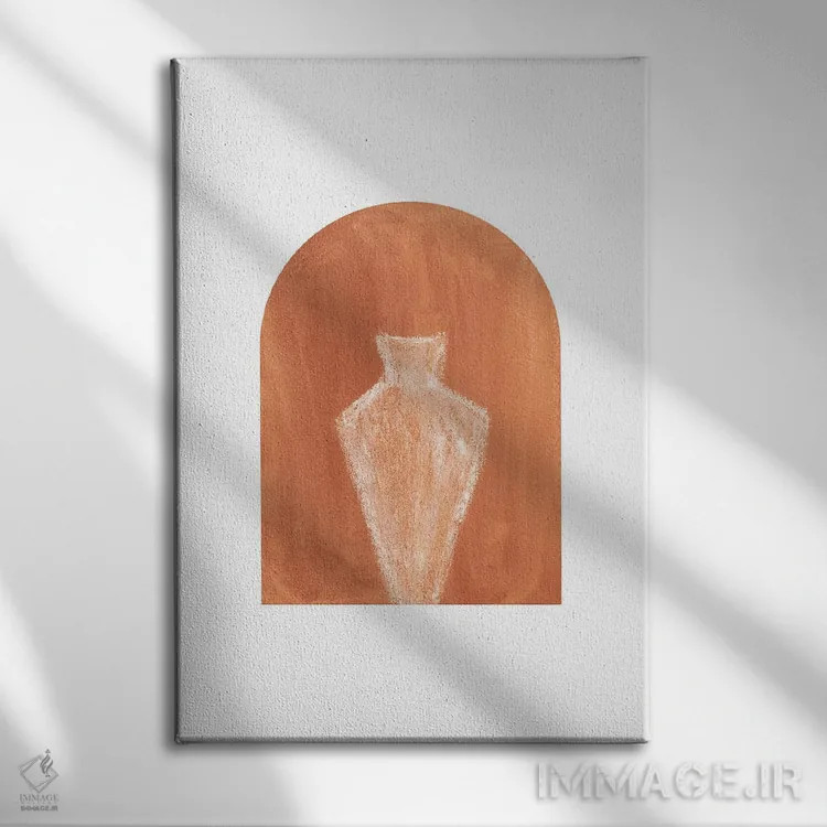 تابلو مینیمال قوس و گلدان تراکوتا اثر ویلز وی - نمای روبهرو روی دیوار