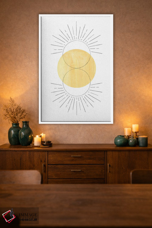 تابلو مینیمال Abstract Art,خورشید زرد خردلی، هنر انتزاعی اثر ویلز وی - D1W