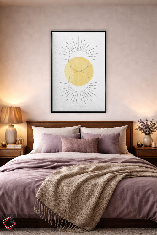 تابلو مینیمال Abstract Art,خورشید زرد خردلی، هنر انتزاعی اثر ویلز وی - D4B