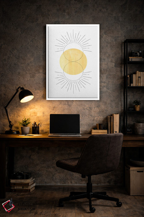 تابلو مینیمال Abstract Art,خورشید زرد خردلی، هنر انتزاعی اثر ویلز وی - D5W