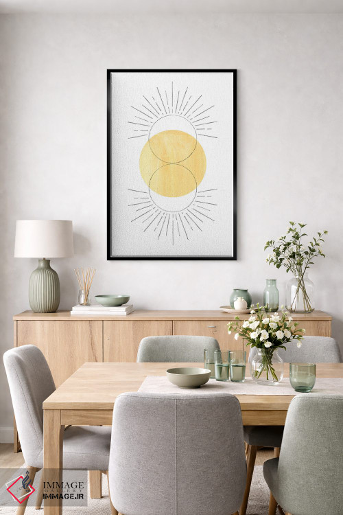 تابلو مینیمال Abstract Art,خورشید زرد خردلی، هنر انتزاعی اثر ویلز وی - D6B
