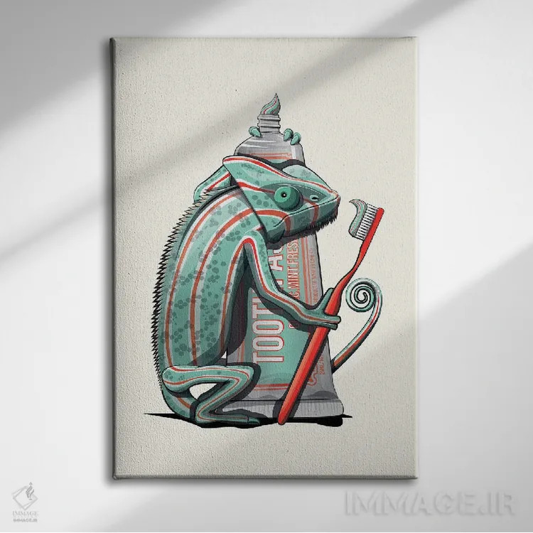 تابلو دکوراتیو آفتاب پرست در حال مسواک زدن اثر وایات دیزاین - نمای روبهرو روی دیوار