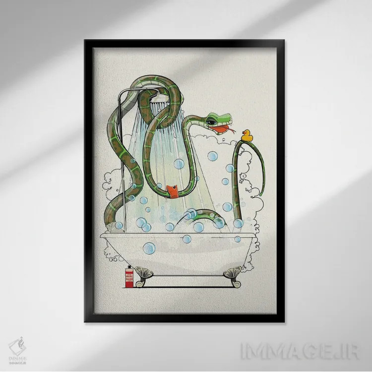 تابلو دکوراتیو مار در وان حمام اثر وایات دیزاین - نمای قابدار مشکی