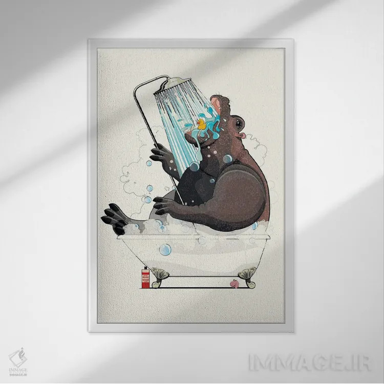 تابلو دکوراتیو اسب آبی در وان حمام اثر وایات دیزاین - نمای قابدار سفید