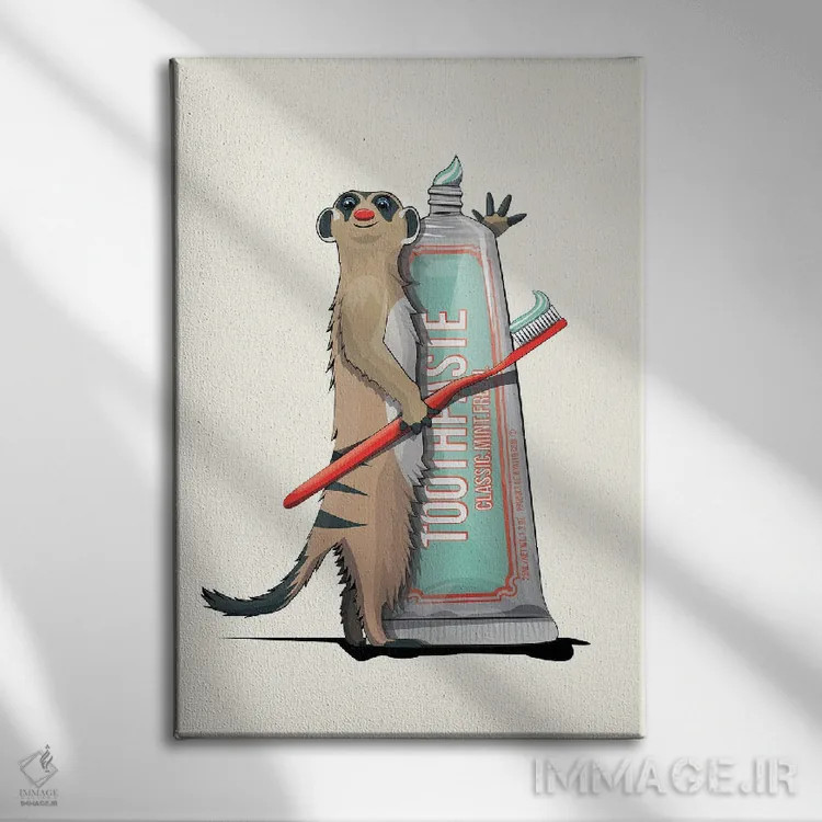 تابلو دکوراتیو میرکت در حال مسواک زدن اثر وایات دیزاین - نمای روبهرو روی دیوار