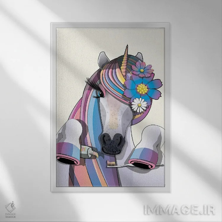 تابلو دکوراتیو تک شاخ در حال مسواک زدن اثر وایات دیزاین - نمای قابدار سفید