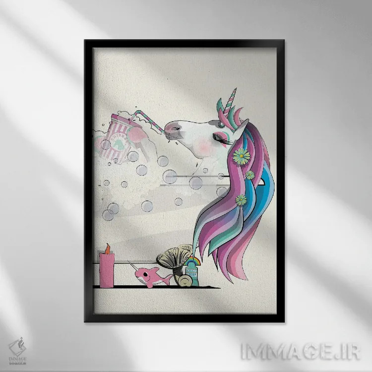 تابلو دکوراتیو تک شاخ در وان حمام اثر وایات دیزاین - نمای قابدار مشکی