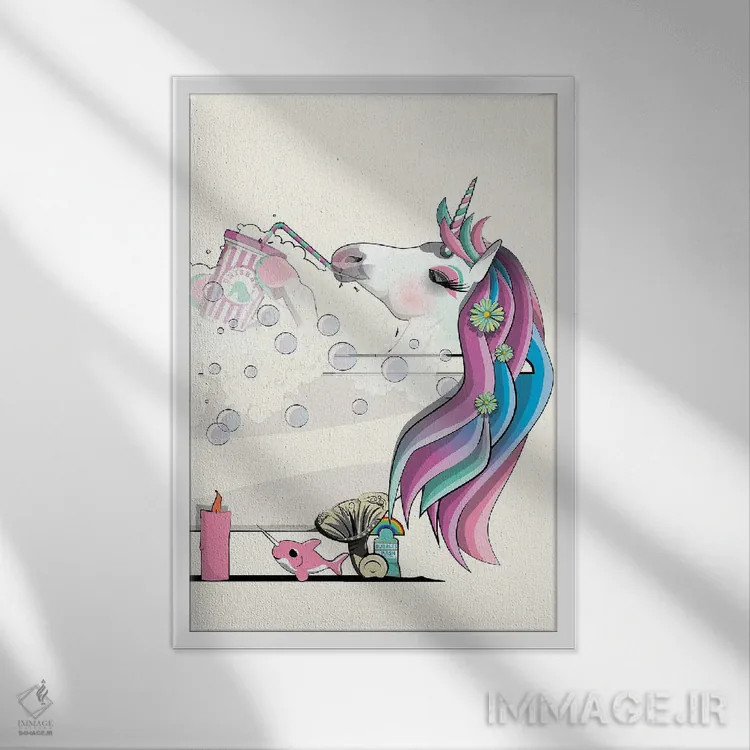 تابلو دکوراتیو تک شاخ در وان حمام اثر وایات دیزاین - نمای قابدار سفید