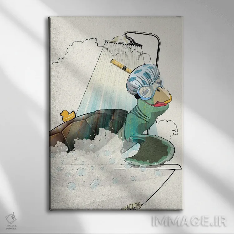 تابلو دکوراتیو لاک پشت در وان حمام اثر وایات دیزاین - نمای روبهرو روی دیوار
