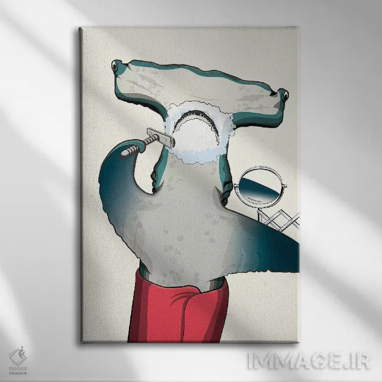 تابلو دکوراتیو کوسه سرچکشی در حال اصلاح اثر وایات دیزاین - نمای روبهرو روی دیوار