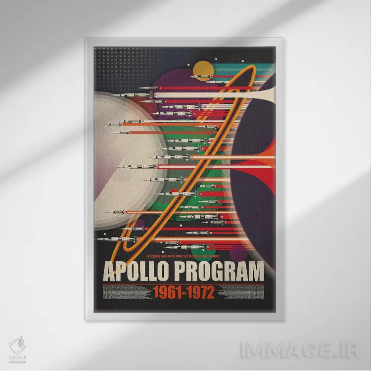 تابلو دکوراتیو ماموریت های فضایی برنامه آپولو اثر وایات دیزاین - نمای قابدار سفید