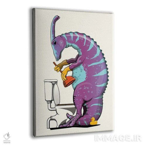 تابلو دکوراتیو Bathroom Humor,دایناسور پاراسورولوفوس باز کردن توالت اثر وایات دیزاین - نمای پرسپکتیو محصول