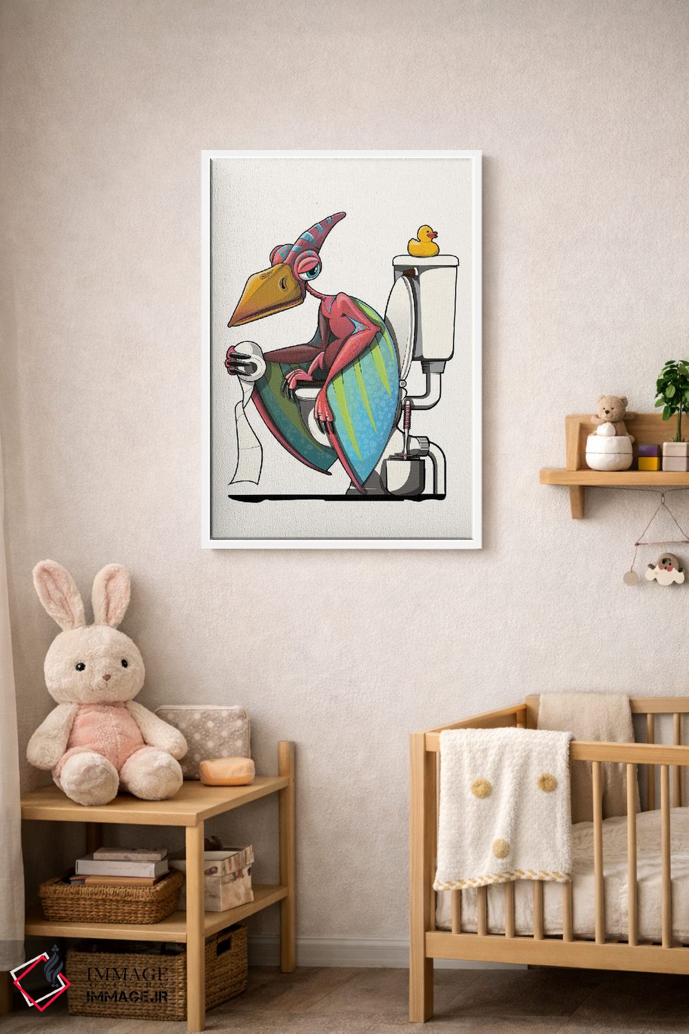 تابلو دکوراتیو Bathroom Humor,دایناسور پتریداکتیل روی توالت اثر وایات دیزاین - D3W