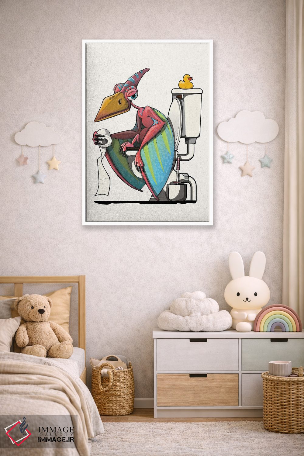 تابلو دکوراتیو Bathroom Humor,دایناسور پتریداکتیل روی توالت اثر وایات دیزاین - D5W