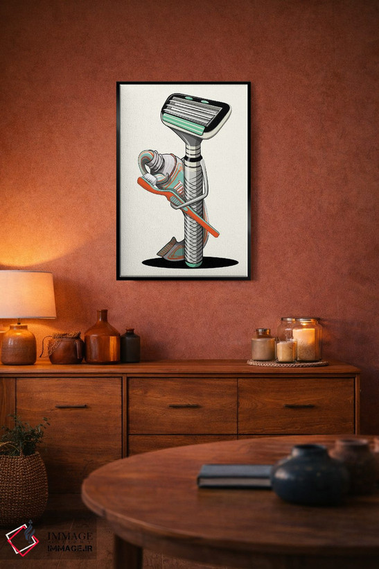 تابلو دکوراتیو تیغ اصلاح در حال مسواک زدن اثر وایات دیزاین - D6B