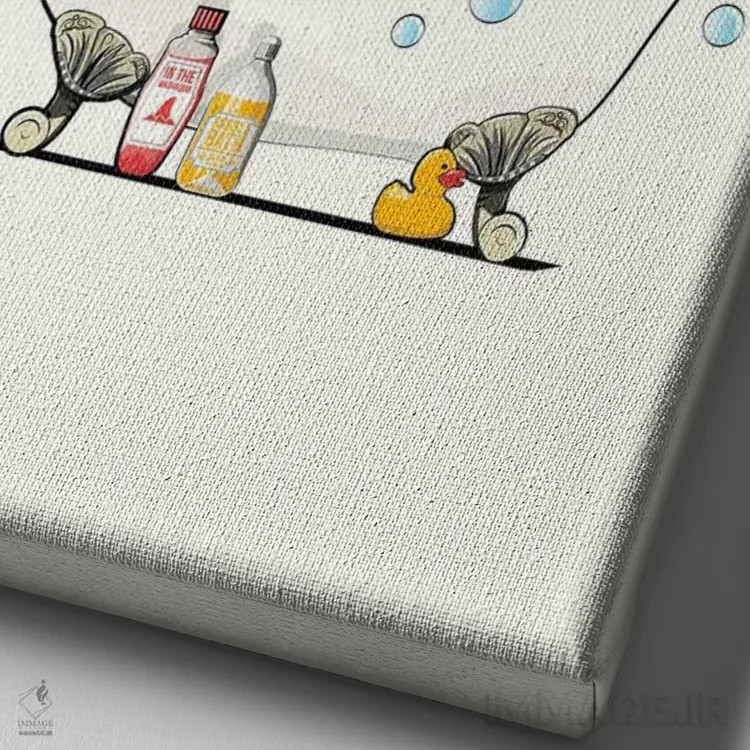 تابلو دکوراتیو Having A Drink,فلامینگو در حمام در حال نوشیدن اثر وایات دیزاین - نمای نزدیک بافت بوم